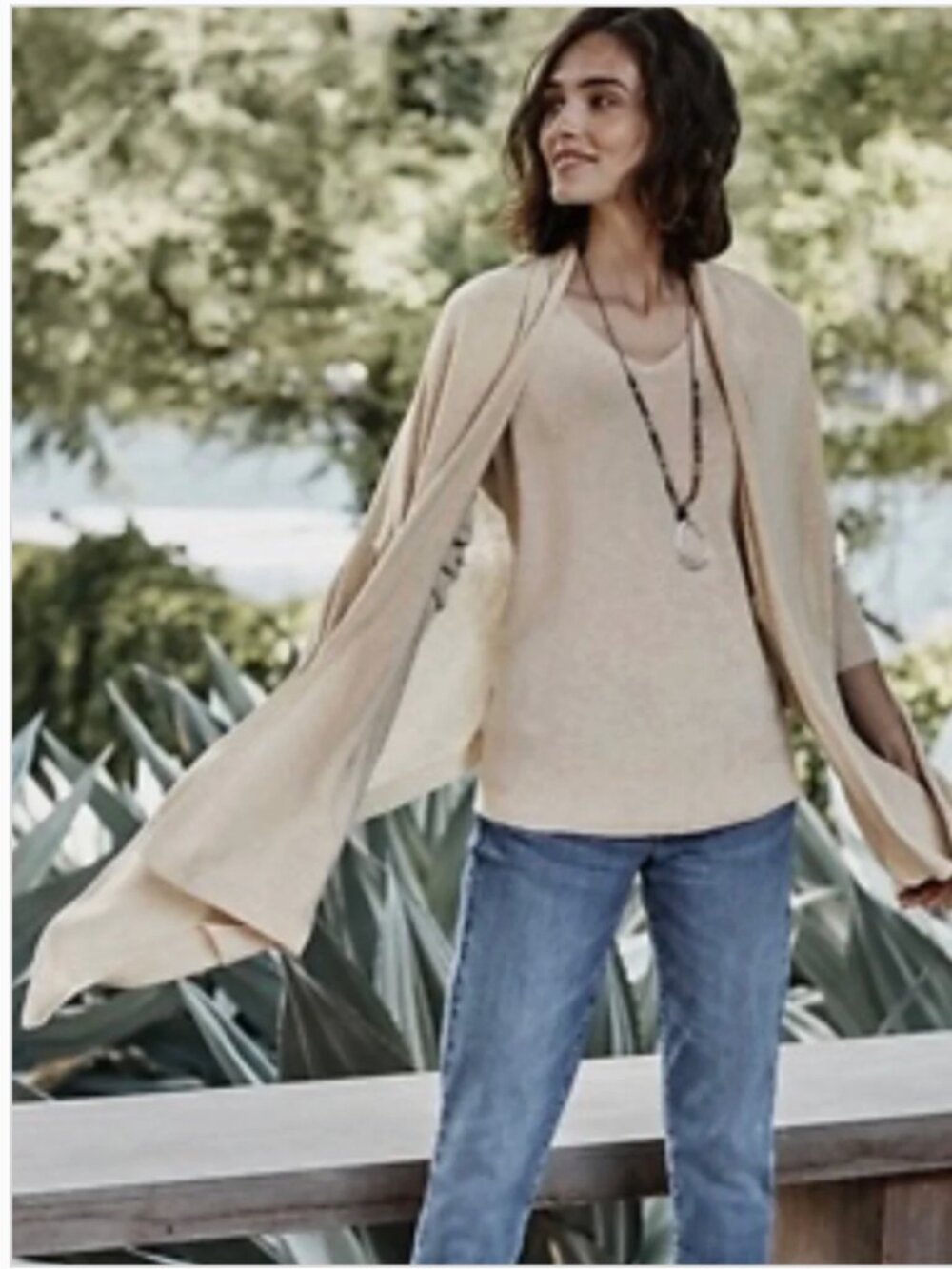 J Jill Cotton Silk Wrap One Size Beige Oatmeal Kimono Shawl Scarf Topper Neutral
